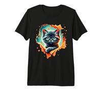 Lindo Gato Negro Mirando a través de Tela Gatito Gris para niñas Camiseta Premium