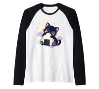 Lindo Gato Negro Onigiri Pastel Goth Camiseta Manga Raglan