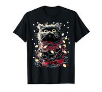 Lindo Gato Persa con Luces de Navidad Gatito nevado Invierno Camiseta