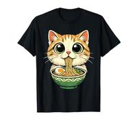 Lindo Gato Ramen Comiendo Fideos Kawaii Estilo Anime gráfico Camiseta