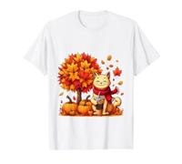 Lindo Gato sosteniendo café Helado Debajo del árbol de otoño Hoja de Gato de otoño Camiseta gráfica económica, Hombre, Blanco, S