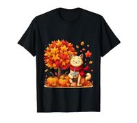 Lindo Gato sosteniendo café Helado Debajo del árbol de otoño Hoja de Gato de otoño Camiseta gráfica económica, Hombre, Negro, S