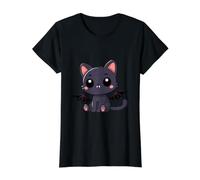 Lindo Gato Vampiro con alas de murciélago, Espeluznante y Divertido Halloween Camiseta gráfica económica, Mujer, Negro, S