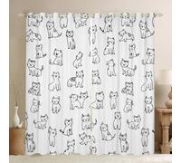 Lindo gato ventana cortina, Kawaii gatito dibujos animados animales impresión cortinas para niñas niños, hermosa familia mascota negro bosquejo ventana tratamiento cortinas para oficina y hogar