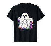 Lindo Ghost Duo Rainbow Halloween Family Vibe Camiseta