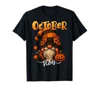 Lindo gnomo octubre vibras divertido otoño Halloween calabaza retro Camiseta