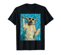 Lindo Golden Retriever con Gafas de Sol Cool Dog Swimming Summer Camiseta