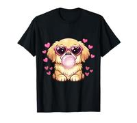Lindo Golden Retriever Valentine con Bubble Gum Heart Love Camiseta
