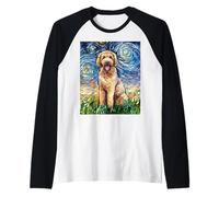 Lindo Goldendoodle Noche Estrellada Doodle Dog Art por Aja Camiseta Manga Raglan