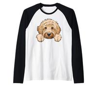 Lindo Goldendoodle Peeking Funny Golden Doodle Dog Lover Camiseta Manga Raglan