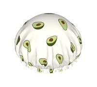 Lindo gorro de ducha con estampado de aguacate para mujeres y hombres, gorro de baño reutilizable de doble capa con correa elástica L