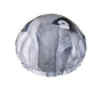 Lindo gorro de ducha con estampado de pingüino para mujer, reutilizable, doble capa, elegante, suave, con forro elástico