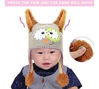 Lindo Gorro de Lana Tejido con Orejas Móviles para Niños y Bebés, Divertido Gorro de Juguete para Contar Cuentos, Morado, Gris, Rosa (GRAY)