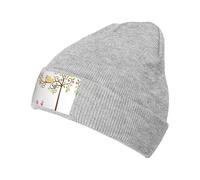Lindo gorro de punto de punto de invierno con estampado de búho, flores y ardillas, unisex, regalo de invierno, gris, Talla única
