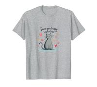 Lindo gráfico de Amante de los Gatos ronroneando Perfectamente imperfecto Camiseta, Hombre, Gris Jaspeado, 3XL