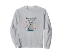 Lindo gráfico de Amante de los Gatos ronroneando Perfectamente imperfecto Sudadera, Unisex para Adultos, Gris Jaspeado, XL