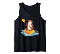 Lindo gráfico de Nutria Marina remando un Kayak Divertido Estilo Kawaii Camiseta sin Mangas