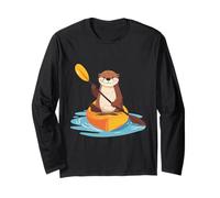 Lindo gráfico de Nutria Marina remando un Kayak Divertido Estilo Kawaii Manga Larga