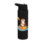 Lindo gráfico de nutria marina remando un kayak divertido estilo kawaii Stainless Steel Insulated Water Bottle