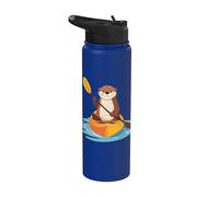 Lindo gráfico de nutria marina remando un kayak divertido estilo kawaii Stainless Steel Insulated Water Bottle