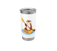 Lindo gráfico de nutria marina remando un kayak divertido estilo kawaii Vaso térmico de acero inoxidable de doble pared