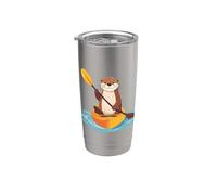 Lindo gráfico de nutria marina remando un kayak divertido estilo kawaii Vaso térmico de acero inoxidable de doble pared