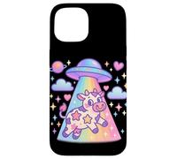 Lindo gráfico Kawaii Alien Abduction Cow Rainbow Star Carcasa para iPhone 15