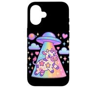 Lindo gráfico Kawaii Alien Abduction Cow Rainbow Star Carcasa para iPhone 16