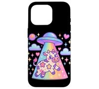 Lindo gráfico Kawaii Alien Abduction Cow Rainbow Star Carcasa para iPhone 16 Pro