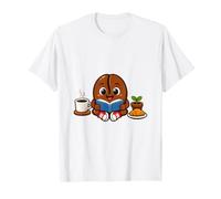 Lindo Grano de café Leyendo un Libro con Taza y Croissant Camiseta