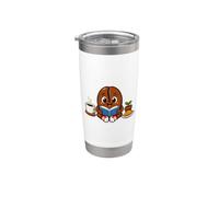 Lindo grano de café leyendo un libro con taza y croissant Vaso térmico de acero inoxidable de doble pared