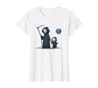 Lindo Grim Reaper con niño Camiseta gráfica económica, Mujer, Blanco, S