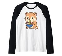 Lindo hámster Comiendo Ramen Kawaii Amante de la Comida Animal Camiseta Manga Raglan