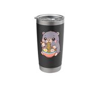 Lindo hámster comiendo ramen kawaii arte amante de la comida Vaso térmico de acero inoxidable de doble pared
