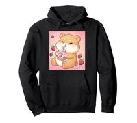 Lindo hámster Fresa Leche Retro japonés Arte Kawaii Sudadera con Capucha