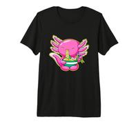 Lindo Happy Axolotl Comiendo Ramen Anime Kawaii Niños Niñas Adolescentes Camiseta Premium