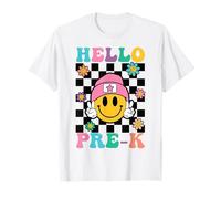 Lindo Hello Pre-K Happy Face Peace Sign Back to School Girl Camiseta