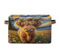 Lindo Highland Cow Starry Night - Contenedores organizadores de tela floral, rectangular, plegable, con asa