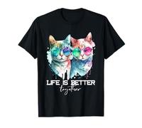 Lindo Hipster Gato Pareja Divertida La Vida Es Mejor Juntos Camiseta