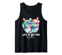 Lindo Hipster Gato Pareja Divertida La Vida Es Mejor Juntos Camiseta sin Mangas