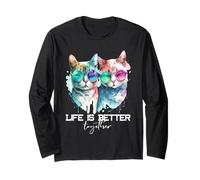 Lindo Hipster Gato Pareja Divertida La Vida Es Mejor Juntos Manga Larga