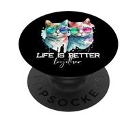 Lindo Hipster Gato Pareja Divertida La Vida Es Mejor Juntos PopSockets PopGrip Adhesivo