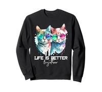Lindo Hipster Gato Pareja Divertida La Vida Es Mejor Juntos Sudadera