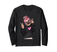 Lindo Hipster Pug Peace Sign Dog Lover Art Juguetón Vibrante Manga Larga