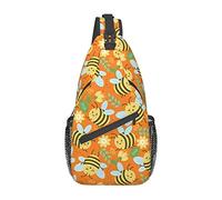 Lindo Honey Bees Orange Floral Sling Bag para Mujeres Hombres Crossbody Mochila Ciclismo Senderismo Mochila Pecho Bolso de Hombro