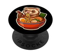 Lindo hurón Comiendo Fideos Ramen dueño de Mascotas Amante de Dibujos Animados Divertido PopSockets PopGrip Adhesivo