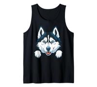 Lindo Husky Peeking Puppy Divertido Siberiano Husky Perro Amante Camiseta sin Mangas