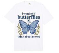 Lindo I Wonder If Butterflies Think About Me Too Insect Comfort Colors Adult Heavyweight T-Shirt