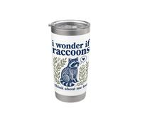 Lindo I Wonder If Raccoons Think About Me Too Folk Art Vaso térmico de acero inoxidable de doble pared