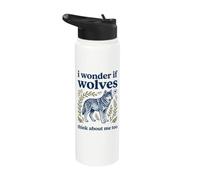 Lindo I Wonder If Wolves Think About Me Too Folk Art Stainless Steel Insulated Water Bottle